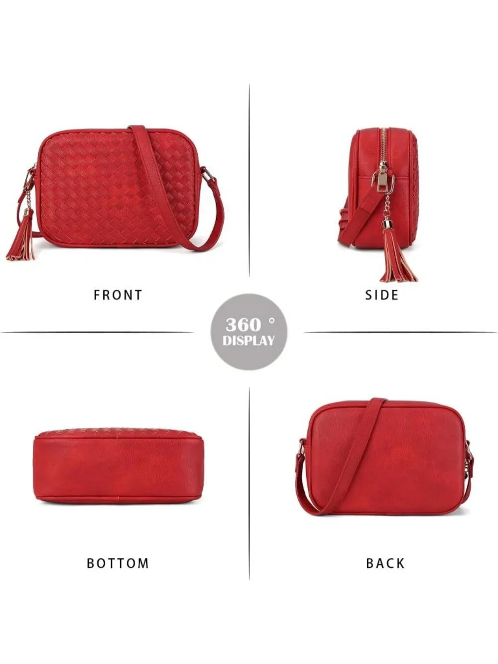 Women's Red Woven Small Boho Purse Vegan Zipper Leather Crossbody Bag